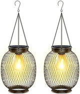 Solar Lanterns Outdoor Waterproof,Collasis Vintage Hanging Solar Lights Outdoor IP65 Waterproof Decorative Lanterns Lighting for Yard Garden Patio Pathway Gazebo Decor,Copper,2 Pack