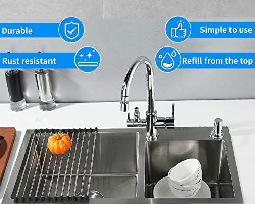 Built in Soap Dispenser for Kitchen Sink, Chrome Stainless Steel Countertop Pump Head (Plastic Inside), Dish Soap Hand Lotion Dispenser with Refillable 17OZ Bottle