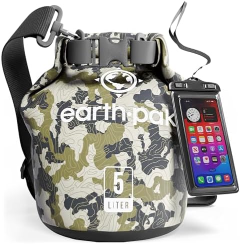 Earth Pak Waterproof Dry Bag - Roll Top Waterproof Backpack Sack Keeps Gear Dry for Kayak with Waterproof Phone Case