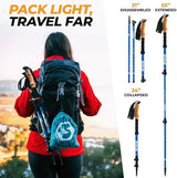 Foxelli Carbon Fiber Trekking Poles – Lightweight Collapsible & Shock-Absorbent Hiking Poles w/Cork Grips, Lever Locks & All Terrain Accessories