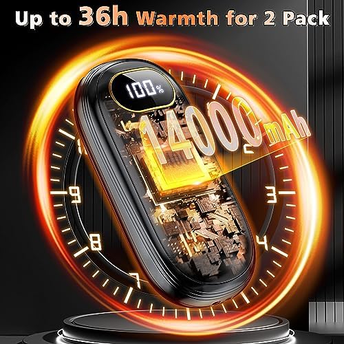 Hand Warmers Rechargeable - 14000mAh Electric Hand Warmers Rechargeable 2 Pack Heat Up to 131℉ with 18Hrs Warmth, Reusable Electronic Portable Pocket Heater for Women Man Golf Raynauds Camping