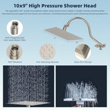 Hibbent All Metal Shower Head, 10'' High Pressure Rainfall Shower Head/Handheld Showerhead Combo/ 12'' Adjustable Curved Shower Extension Arm, 7-Spray, 71'' Hose, Showerhead Holder, Brushed Nickel