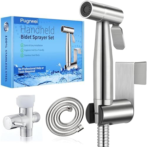 New Version Handheld Bidet Sprayer for Toilet, Premium Stainless Steel Bathroom Bidet Sprayer Set, Baby Cloth Diaper Sprayer with Superior Complete Bidet Spray Hoses Kit, Support Wall or Toilet Mount