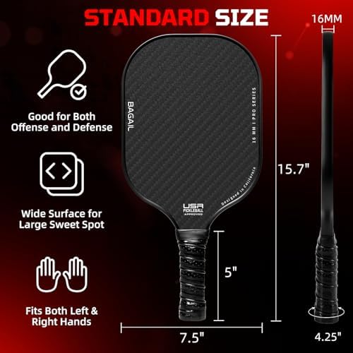 BAGAIL Pickleball Paddles, USAPA Approved Fiberglass Surface Pickleball Set, Lightweight Pickle Ball Rackets with 4 Balls, 1 Bag, Designed in California for Traction and Stability