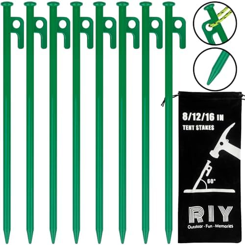 8 Pack Tent Stakes Heavy Duty 12 inch Steel Tent Pegs for Camping Unbreakable and Inflexible
