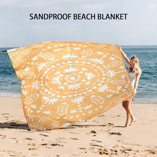 110''×118'' Extra Large Sandproof Beach Blanket 4-8 Adults, Waterproof Foldable Picnic Blankets with 4 Stakes & 4 Pockets, Lightweight Boho Outdoor Beach Mat for Travel, Camping, Hiking
