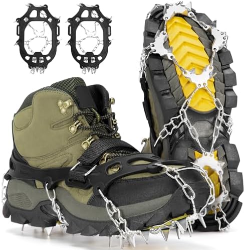 24 Spikes Crampons for Shoes, Anti Slip Ice Cleats for Shoes and Boots, Traction Ice Snow Grip with Stainless Steel Spikes and Silicone Men Women for Hiking, Walking, Climbing, Jogging,Fishing