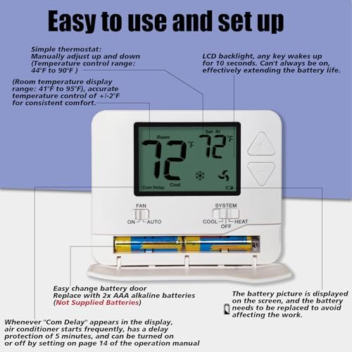 Non-Programmable Thermostats for Home Conventional Single-Stage Systems, up to 1 Heat/ 1 Cool (with Green Backlight)