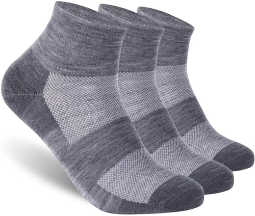 Merino Wool Ankle Socks, Men's Women's 90% Wool Athletic Thin Running Moisture Wicking Socks, 3 Pairs