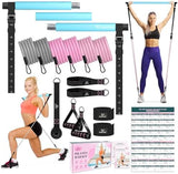 Pilates Bar Kit with Resistance Bands, Multifunctional Yoga Pilates Bar with Heavy-Duty Metal Adjustment Buckle, Portable Home Gym Pilates Resistance Bar Kit for Women Full Body Workouts