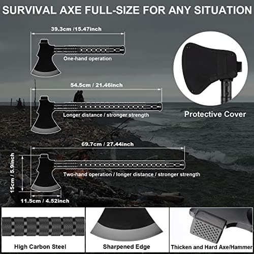 Survival Shovel Survival Axe, Camping Folding Shovels Hatchet with 19.2-37.8inch Lengthened Handle Enlarged Shovelhead High Carbon Steel with Storage Pouch for Camping Cycling Hiking