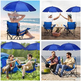 2 Pack Beach Chair with Umbrella for Adults Universal Clamp Folding Lightweight Adjustable Backpack Sling Beach Camping Chair with Cup Holder for Sand Camping Travel Outdoor Pool(Blue)
