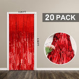 20 Pack Foil Curtain Backdrop Red Metallic Tinsel Foil Fringe Curtains Photo Booth Props for Birthday Wedding Engagement Baby Shower Bachelorette Christmas Holiday Celebration Party Decorations