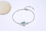 PUPILLEMON 925 Sterling Silver Blue Opal Sea Turtle Bracelet for Women
