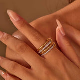Canboer Gold and Silver Interlocked Stackable Rings for Women CZ Interlocking Stack Statement Rings Set Mixed Metals Trendy Chunky Two-Toned Connected Bands Stacking Ring Non Tarnish Size 8