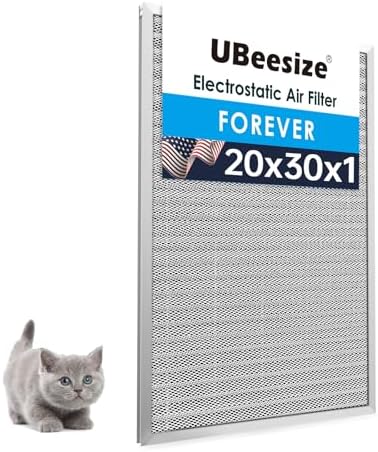 UBeesize 20x30x1 Reusable Electrostatic Air Filter HVAC AC Furnace Filter,MERV 8,Washable, Lasts a Lifetime,Permanent Air Filter,Breathe Fresher,Home And Office(Actual Size:19.5x29.65x0.82 Inch)