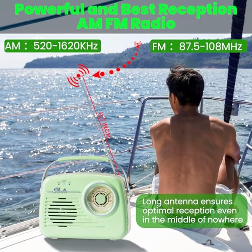 Small Radios Portable AM FM, Vintage Transistor Radio with Bluetooth, Battery Operated and Plug in Wall Retro Radio for Home/Outdoor, Large Dial Easy to Use, Christmas Seniors Gifts