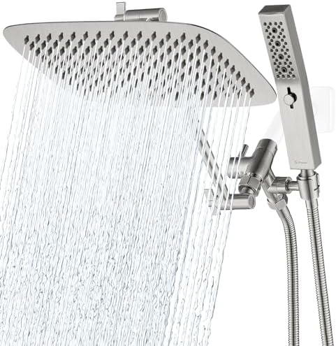 G-Promise All Metal 12 Inch Dual Shower Head with Handheld Combo, Rain Shower Head, Adjustable Extension Arm, Smooth 3-Way Diverter, 71 Inch Extra Long Hose - A Bathroom Upgrade(Brushed Nickel)