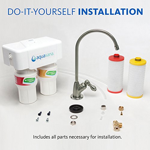 Aquasana Under Sink Water Filter System - Reduces PFAS, Lead, & Chlorine in Drinking Water - Under Counter Claryum Filtration for Kitchen - 2-Stage - Brushed Nickel Faucet - AQ-5200.55