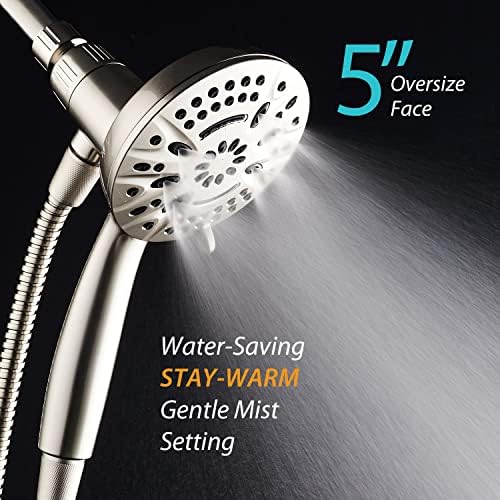 AquaDance New Magnetic Guidance Docking System - High-Pressure 8-setting Handheld Shower Head with Giant 5 inch Face, Magnetic Bracket, Extra-long 72 inch Stainless Steel Hose/All Nickel Finish