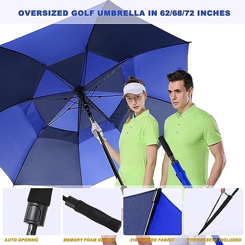 Golf Umbrella Large 62/68/72 Inch, Extra Large Oversize Double Canopy Vented Windproof Waterproof Umbrella, Automatic Open Golf Umbrella for Men and Women and Family.