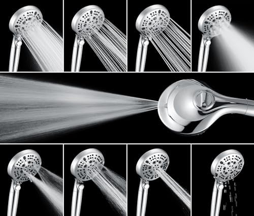 2-in-1 Shower Heads with Handheld Spray Combo: 10” Rainfall Shower Head & Hand Held Shower Head, 10 Spray Settings Detachable Shower Head with ON/OFF Switch and 15-Stage Filter