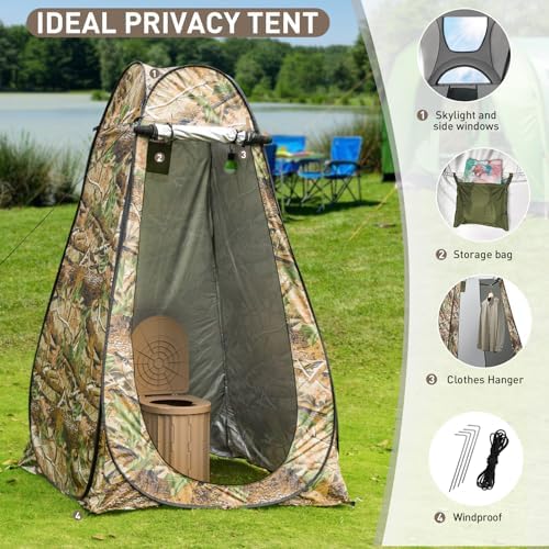Portable Camping Toilet with Pop-Up Privacy Tent, 12-inch Toilet Seat, Outdoor Portable Folding Toilet Potty for Adults Load Capacity of 400 Lbs, LED-Light Camping Bathroom