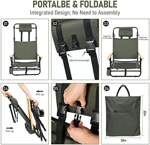 REALEAD Reclining Beach Chairs for Adults, Extendable High Back Beach Chair with Headrest and Cooler Pouch, 4-Position Lay Flat Folding Beach Chairs Heavy Duty Support 330LB