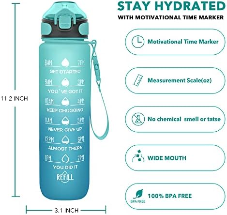 Enerbone 32 oz Drinking Water Bottle with Times to Drink and Straw, Motivational with Carrying Strap, Leakproof BPA & Toxic Free, Ensure You Drink Enough Water for Fitness Gym Outdoor