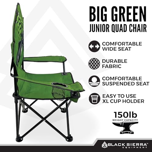 Black Sierra Folding-Lawn Chair for Camping, Beach, Backyard, Sporting Events. for Kids Ages 3-10. Comes with Cup Holder and Carry Bag. Portable-Chair for Travel, Supports 150 Lbs.
