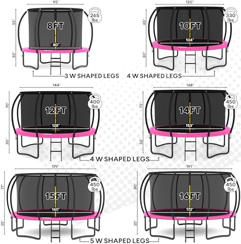 JUMPZYLLA Trampoline Outdoor 8FT 10FT 12FT 14FT 15FT 16FT with Enclosure and Ladder, ASTM Approved Recreational Trampoline for Kids and Adults, Anti-Rust Coated Frame