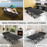 ABORON Folding Camping Cot W/Mat for Adults, Heavy Duty Outdoor Bed with Carry Bag,1200 D Layer Oxford Travel Camp Cots (Black Cot with Black Cotton Pad)