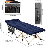 Camping Cot with Mattress, 450LBS(Max Load), Portable Folding Outdoor Bed with Carry Bag for Adults Kids, Heavy Duty Cot for Traveling Gear Supplier, Office Nap, Beach Vocation and Home Lounging
