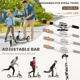Kick Scooter for Ages 6+,Kid, Teens & Adults. Max Load 240 LBS. Foldable, Lightweight, 8IN Big Wheels for Kids, Teen and Adults, 4 Adjustable Levels. Bearing ABEC9