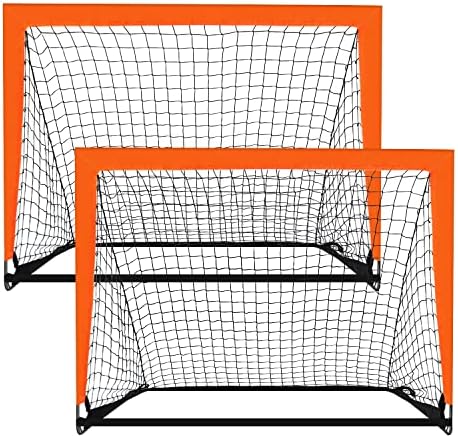 2 Pack 4’ x 3’ Size Portable Kid Soccer Goals for Backyard, Indoor and Outdoor Pop Up Soccer Goals, Orange, Theresduet