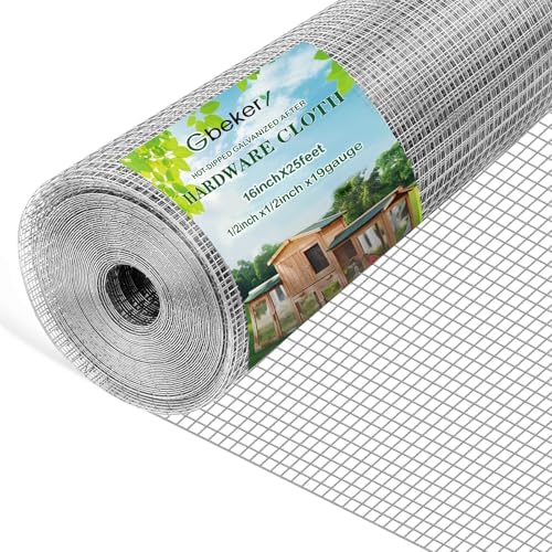 Hardware Cloth 1/2 inch 16in x 25ft 19 Gauge, Hot-dip Galvanized After Welding Chicken Wire Mesh Roll Garden Plant Welded Metal Wire Fencing Roll, Rabbit Cages Snake Fence