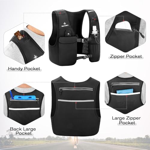 Running Vest for Women Men, Lightweight Breathable Hydration Vest with 500ml Soft Flask, Adjustable Reflective Running Vest with Pockets for Trail Running Hiking