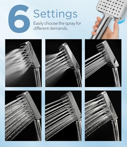 Filtered Shower Head - 6 Modes High Pressure Handheld Shower Head with Filter Mineral Beads, Detachable Handheld Showerhead Set with Stainless Steel Hose and Shower Arm Bracket