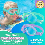 Vvinca Kids Goggles with Comfort Fabric Strap, Kids Swim Goggles Wide View Anti-Fog/UV No Leaking Swimming Goggles for 3-14