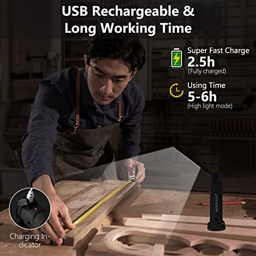 Working Light Portable, Rechargeable Work Lights with Magnetic Base Hanging Hook,360° Rotate 5 Modes,COB LED 800 Lumens Foldable Inspection Light for Car Repair, Grill and Outdoor Use(4pack)