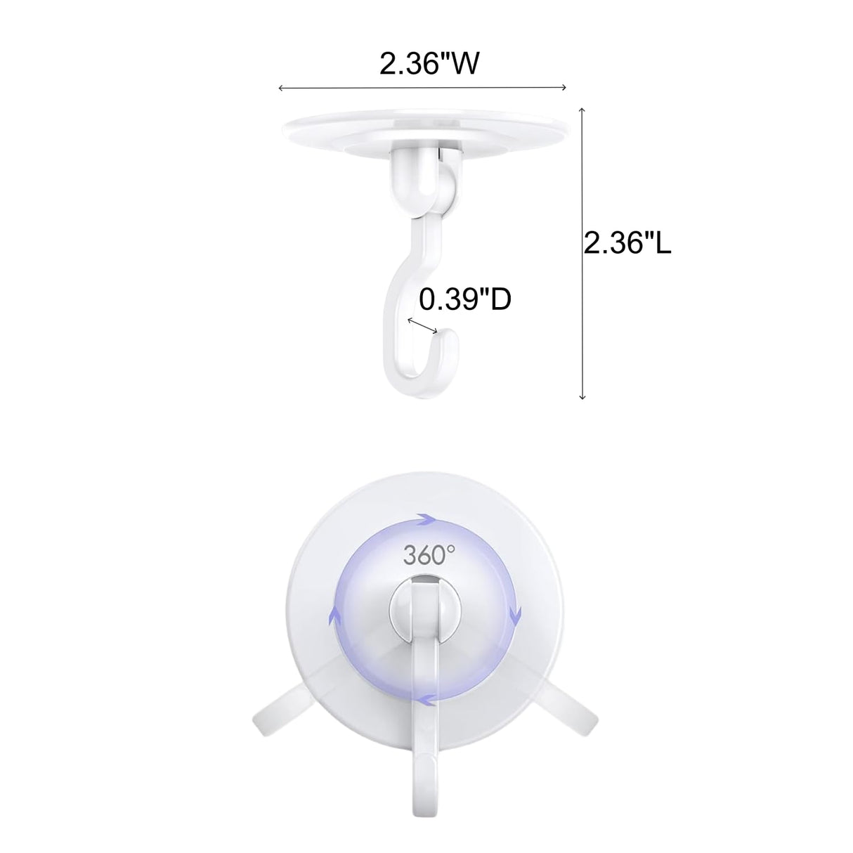 Adhesive Wall & Ceiling Decor Hooks: 8-Pack 3 lbs Heavy Duty No-Drill 360° Swivel Adjustable for Hanging Home Accents Lights Plants Wind Chimes Compatible with 3M Command Strips