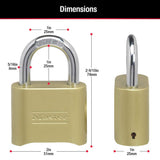 Master Lock Brass Combination Lock, Gate Lock for Outdoor Fence or Shed, Customizable Combination Padlock with 2-inch Wide Body and 1-inch Shackle, 2 Pack, 175EC2