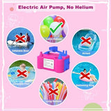 IDAODAN Electric Balloon Pump, Portable Electric Balloon Blower Machine Balloon Air Pump Dual Nozzle Rose Red 110V 600W Balloon Inflator for Party Decorations