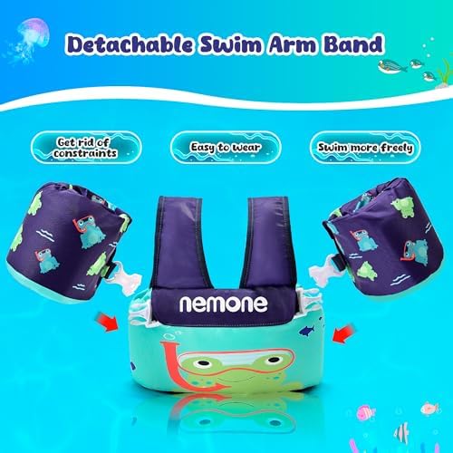 NEMONE Toddler Swim Vest for 22-70 lbs Kids Floaties Swim Jacket with Arm Water Wings for Girls Boys 2 3 4 5 6 7 Years Old Sea Beach Pool