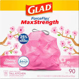 Glad Tall Kitchen Trash Bags 13 Gallon, MaxStrength Cherry Blossom Garbage Bags, Drawstring, 90 Count