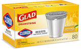 Glad Small Trash Bags 4 Gallon, Lemon Fresh Bleach Garbage Bags, Odor Resistant with Drawstring, 80 Count