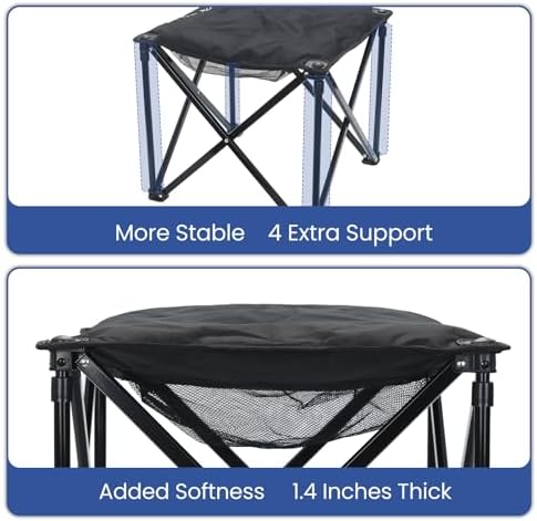 Padded Camping Stool, 18 Inch Oversized Camping Foot Rest, 500lb Camping Chairs Outdoor Footstool Portable Camping Ottoman for Camping Gardening Fishing w/Storage Net Carry Bag (2, Black)