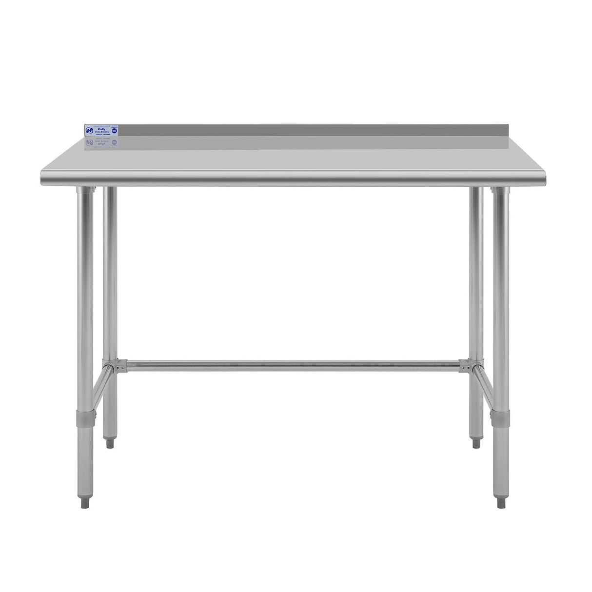 Hally Open Base Stainless Steel Table 24 x 48 Inches, NSF Commercial Heavy Duty Prep & Work Table with Backplash and Galvanized Legs for Restaurant, Home and Hotel