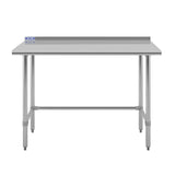 Hally Open Base Stainless Steel Table 24 x 48 Inches, NSF Commercial Heavy Duty Prep & Work Table with Backplash and Galvanized Legs for Restaurant, Home and Hotel