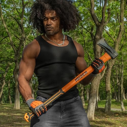 KSEIBI 36-Inch Splitting Axe - Forged Carbon Steel, Wood Splitter & Kindling Axe for Chopping, Heavy-Duty Maul with Ergonomic Fiberglass Handle, Shock Reduction, Anti-Slip Grip
